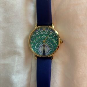 Kate Spade peacock blue leather strap watch